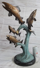 4 Fish Jumping Out of Water Bronze Metal Sculpture 25" x 18"