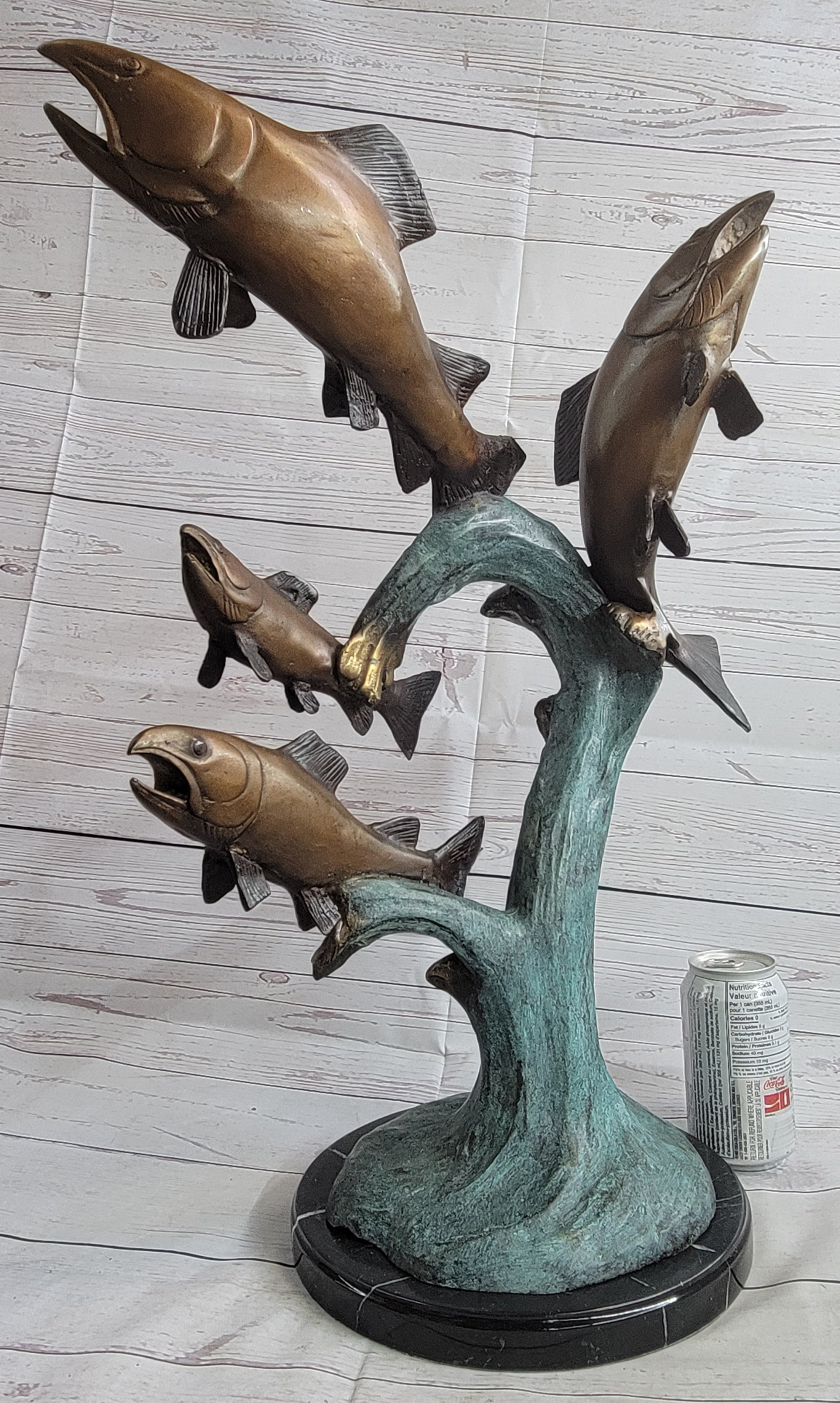 4 Fish Jumping Out of Water Bronze Metal Sculpture 25" x 18"