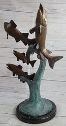 4 Fish Jumping Out of Water Bronze Metal Sculpture 25" x 18"
