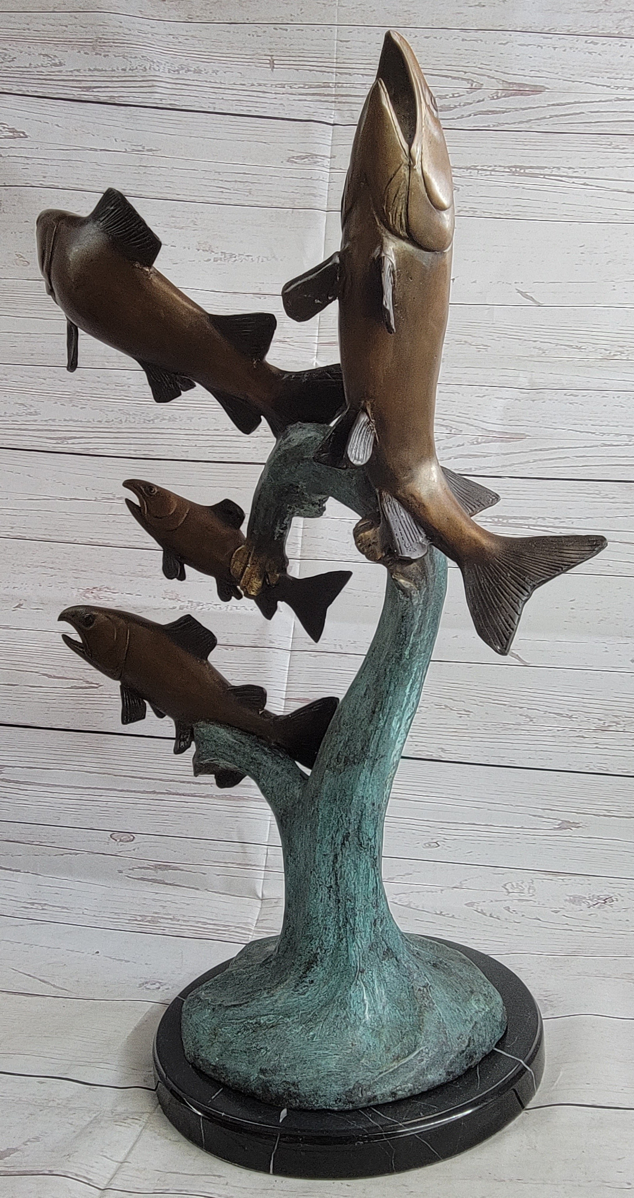 4 Fish Jumping Out of Water Bronze Metal Sculpture 25" x 18"