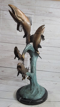 4 Fish Jumping Out of Water Bronze Metal Sculpture 25" x 18"