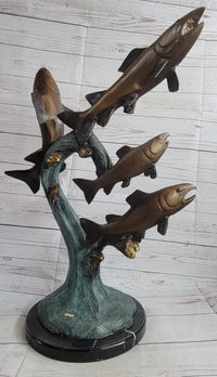 4 Fish Jumping Out of Water Bronze Metal Sculpture 25" x 18"