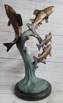 4 Fish Jumping Out of Water Bronze Metal Sculpture 25" x 18"