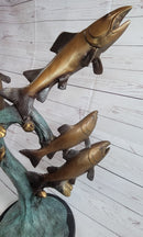 4 Fish Jumping Out of Water Bronze Metal Sculpture 25" x 18"