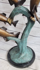 4 Fish Jumping Out of Water Bronze Metal Sculpture 25" x 18"
