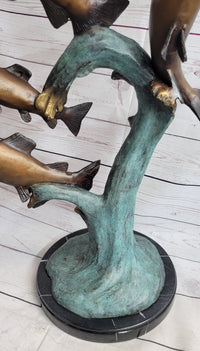 4 Fish Jumping Out of Water Bronze Metal Sculpture 25" x 18"