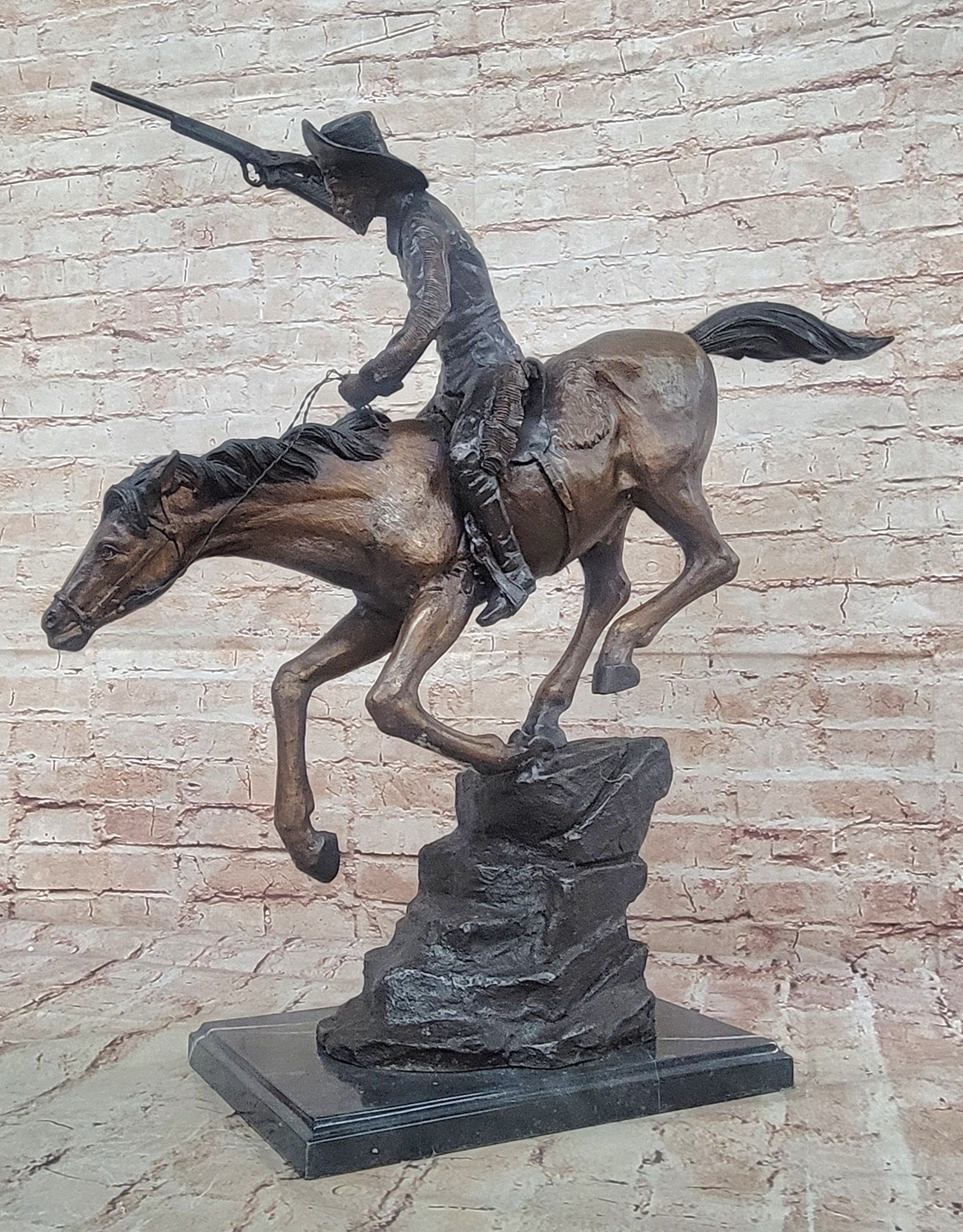 Down Hill by Frederic Remington - Bronze Cowboy & Horse