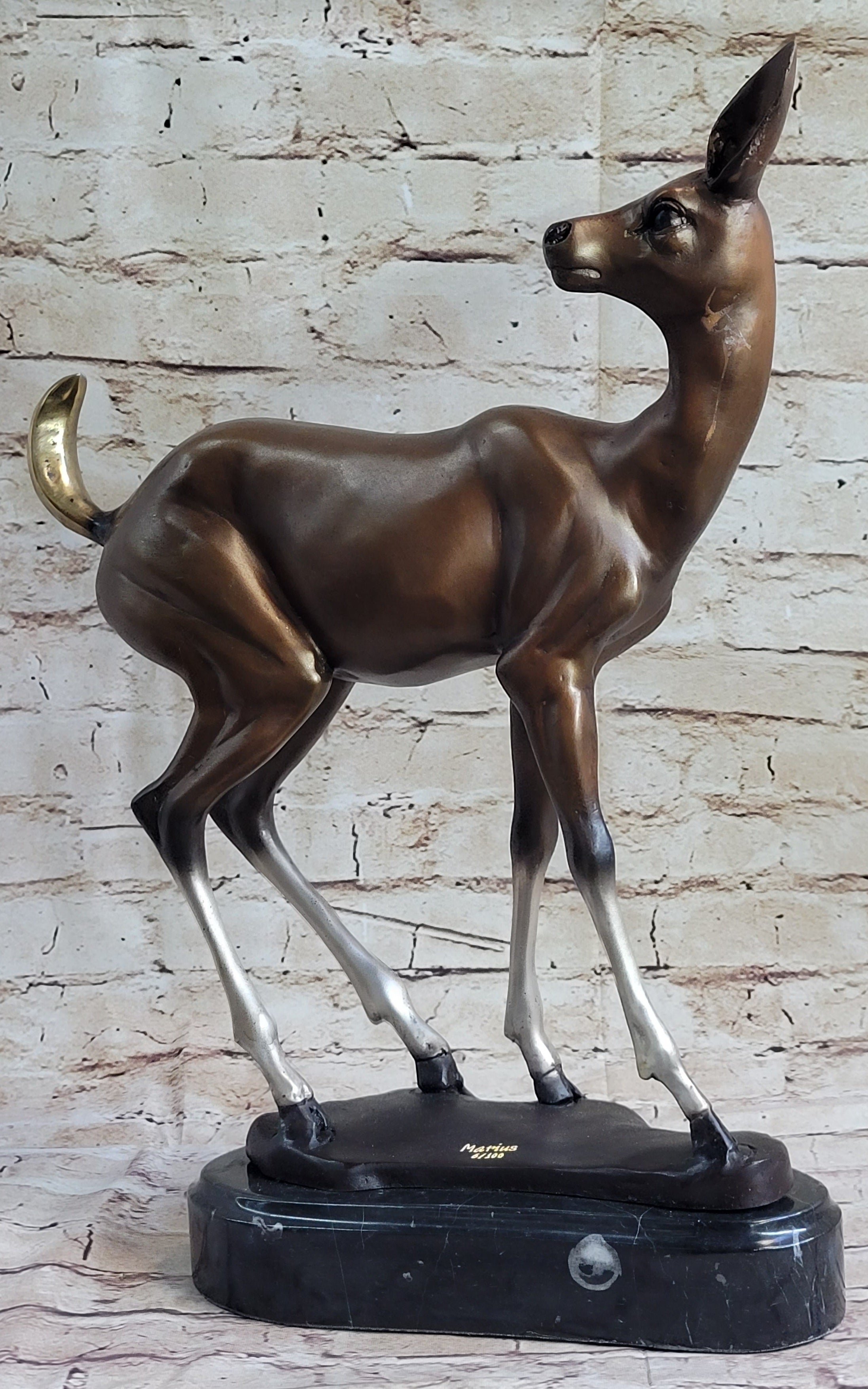 Deer Doe Bronze Sculpture Limited Edition Numbered Signed