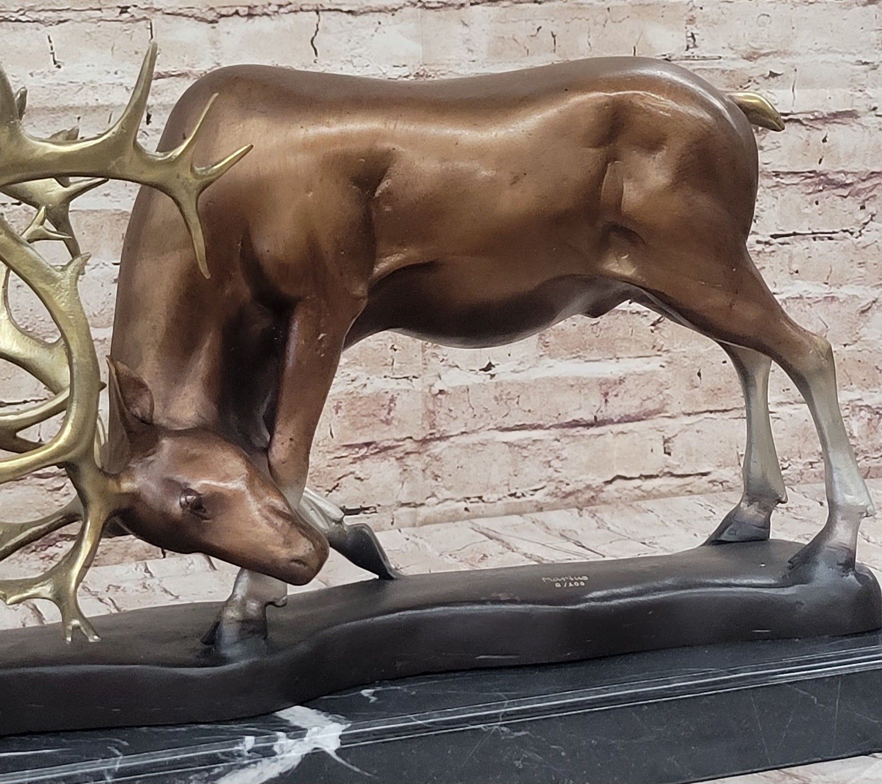 Limited Edition Signed Two Stags Fighting Bronze Sculpture