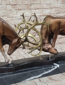 Limited Edition Signed Two Stags Fighting Bronze Sculpture