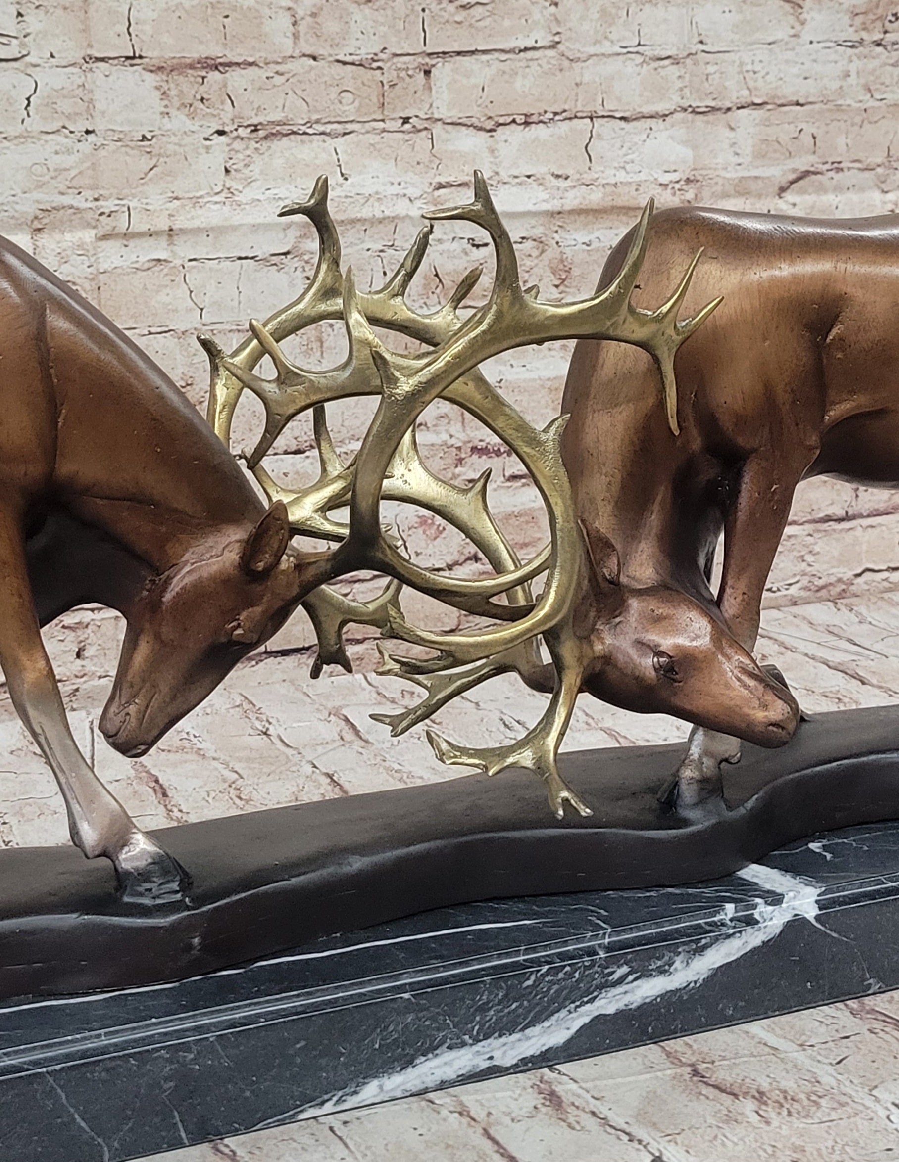 Limited Edition Signed Two Stags Fighting Bronze Sculpture