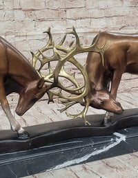 Limited Edition Signed Two Stags Fighting Bronze Sculpture