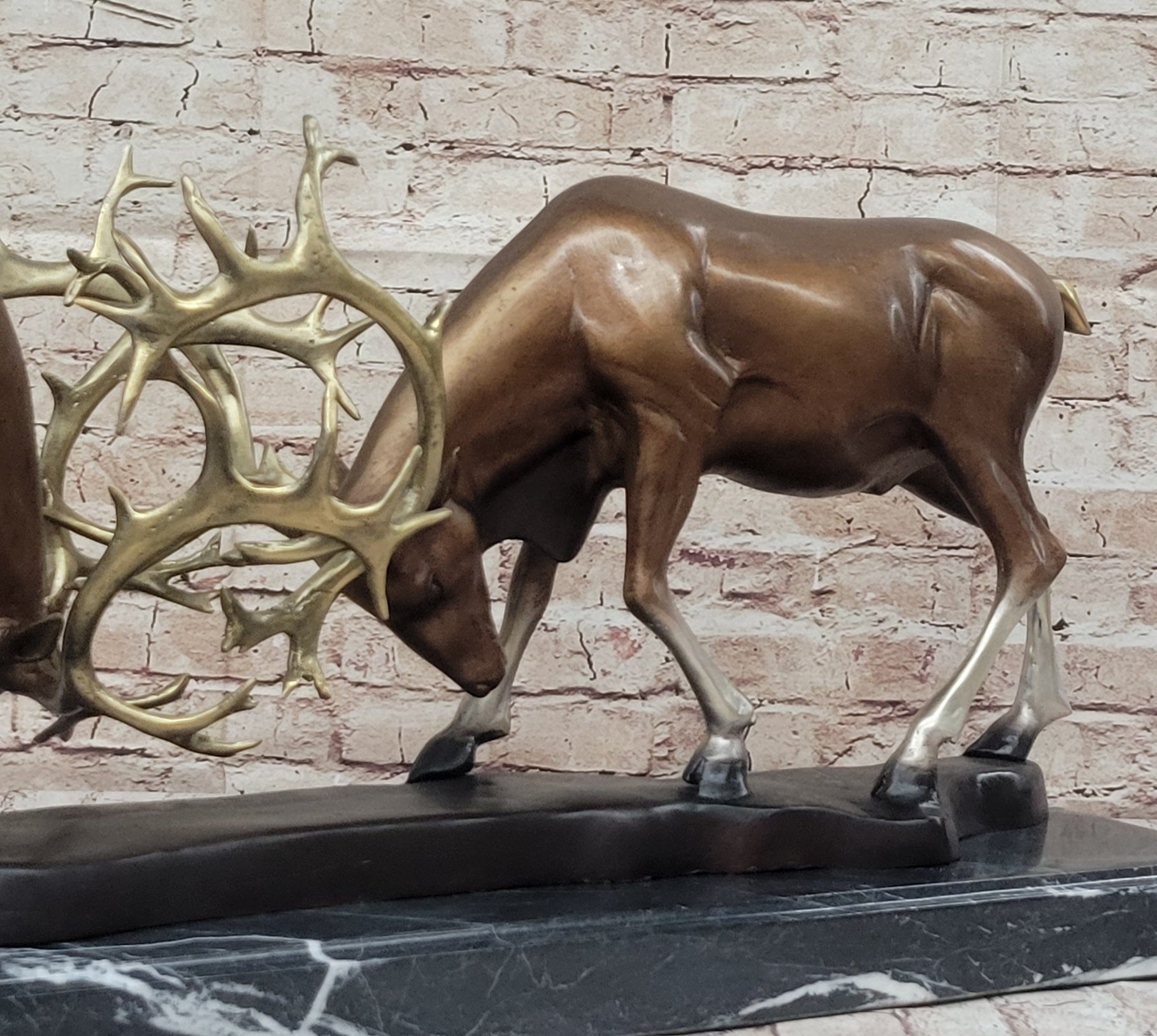 Limited Edition Signed Two Stags Fighting Bronze Sculpture