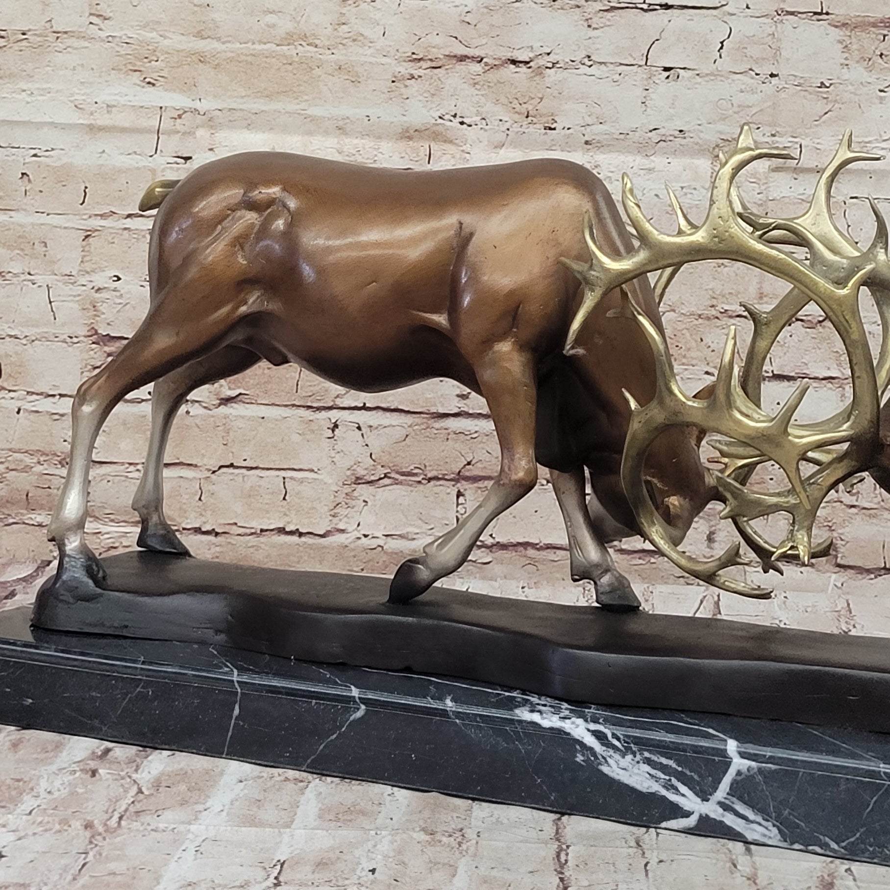 Limited Edition Signed Two Stags Fighting Bronze Sculpture