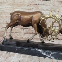 Limited Edition Signed Two Stags Fighting Bronze Sculpture