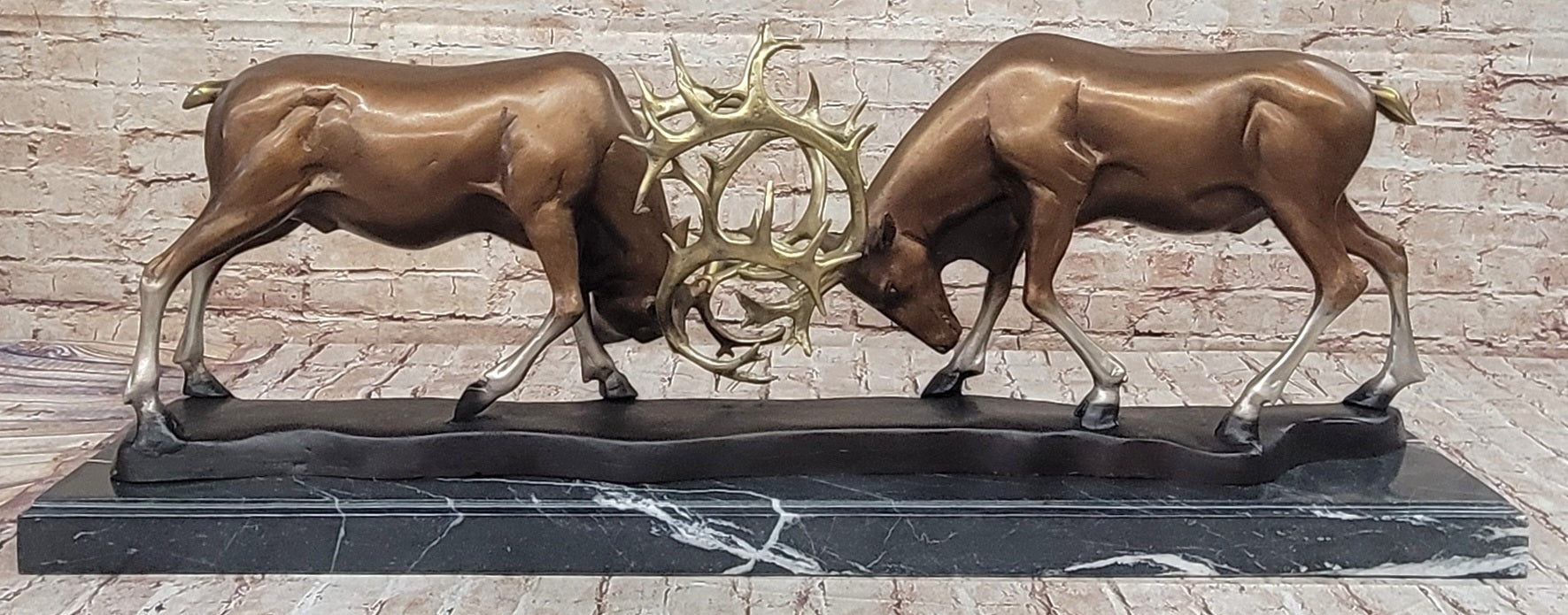 Limited Edition Signed Two Stags Fighting Bronze Sculpture