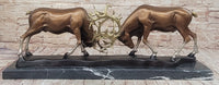 Limited Edition Signed Two Stags Fighting Bronze Sculpture