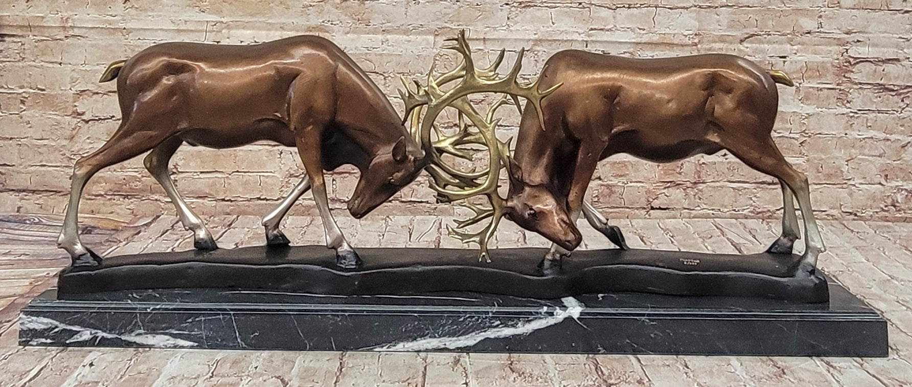 Limited Edition Signed Two Stags Fighting Bronze Sculpture