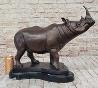 Hot Cast Bronze Rhinoceros Sculpture on Marble Base Numbered Art