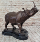 Hot Cast Bronze Rhinoceros Sculpture on Marble Base Numbered Art