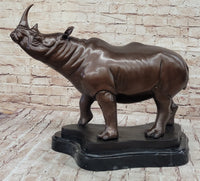 Hot Cast Bronze Rhinoceros Sculpture on Marble Base Numbered Art