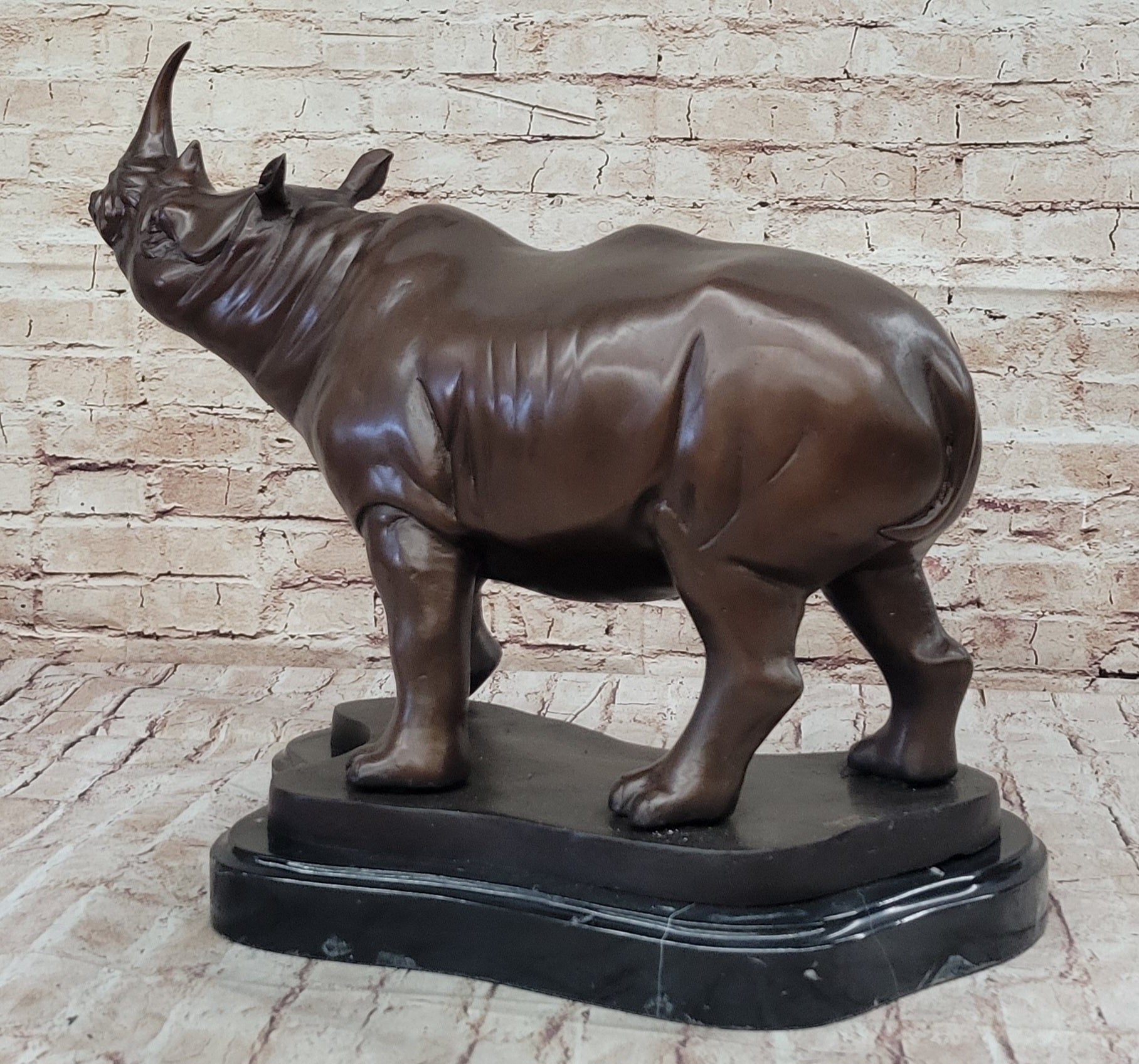 Hot Cast Bronze Rhinoceros Sculpture on Marble Base Numbered Art