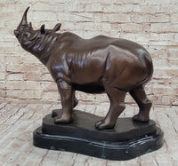 Hot Cast Bronze Rhinoceros Sculpture on Marble Base Numbered Art