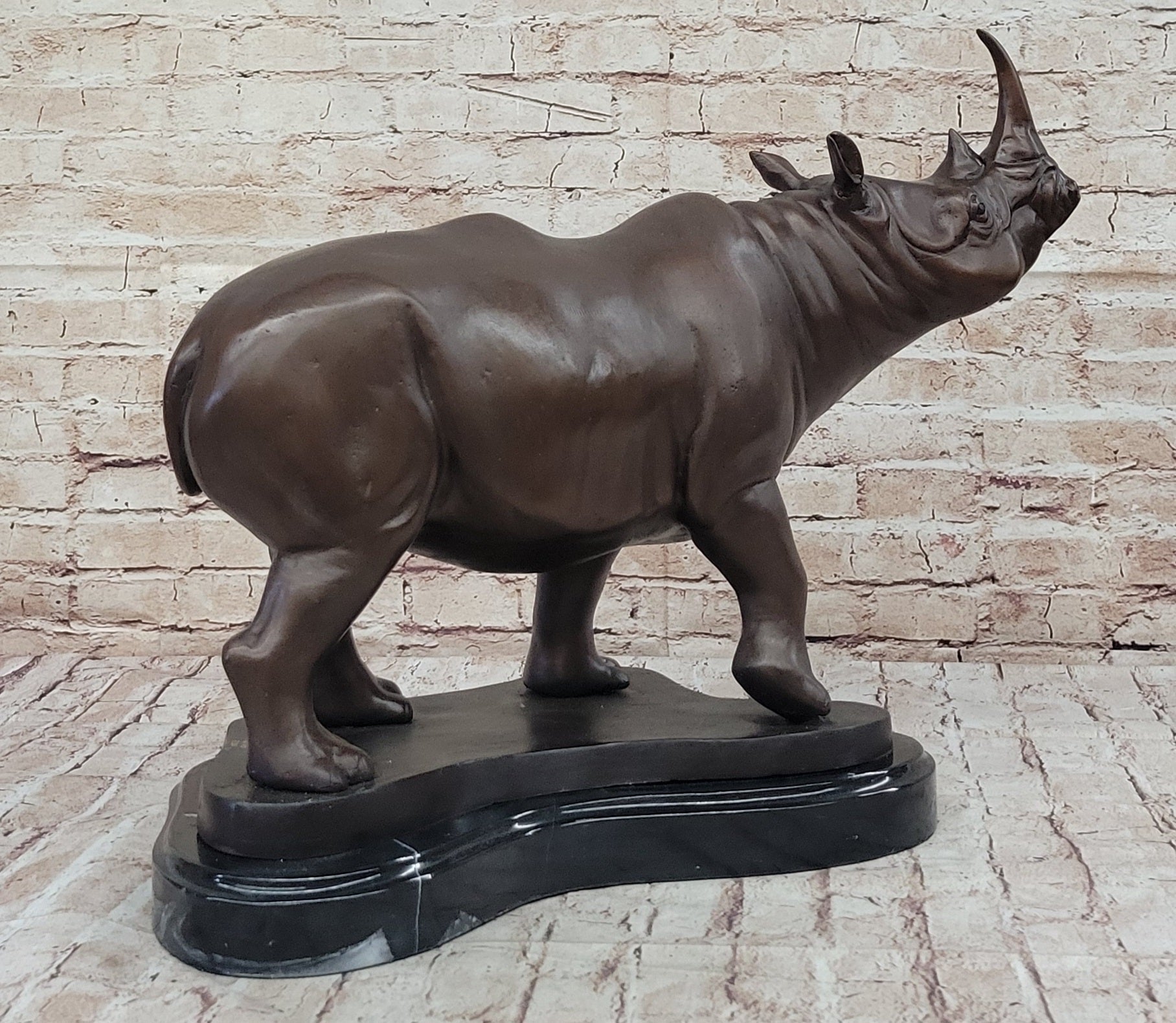 Hot Cast Bronze Rhinoceros Sculpture on Marble Base Numbered Art