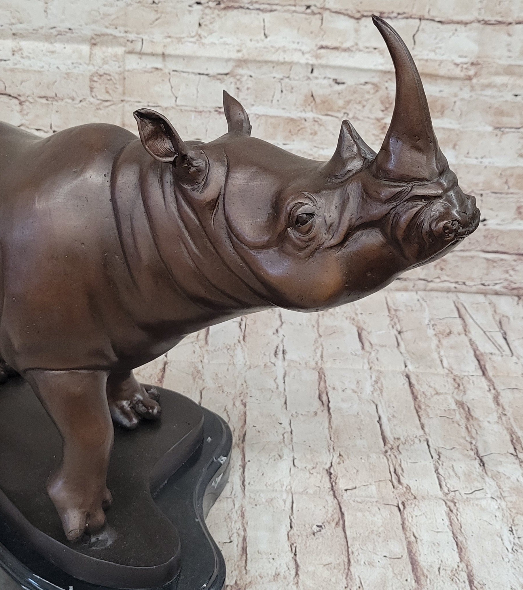 Hot Cast Bronze Rhinoceros Sculpture on Marble Base Numbered Art