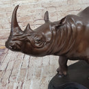 Hot Cast Bronze Rhinoceros Sculpture on Marble Base Numbered Art