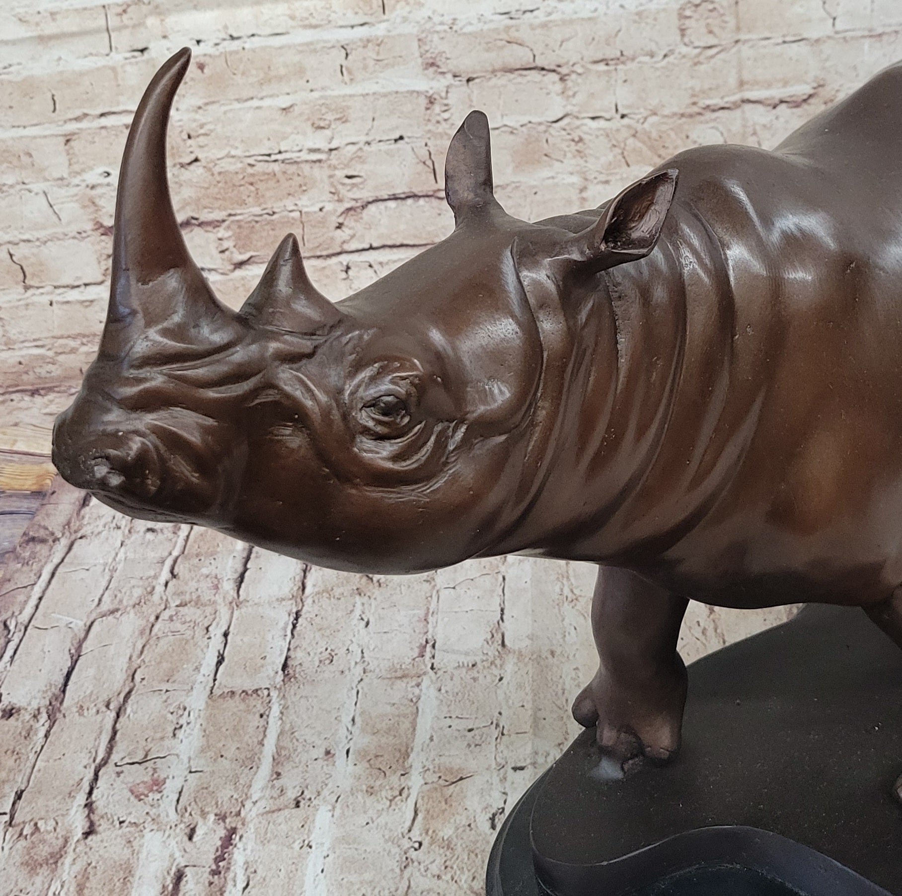Hot Cast Bronze Rhinoceros Sculpture on Marble Base Numbered Art