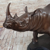 Hot Cast Bronze Rhinoceros Sculpture on Marble Base Numbered Art