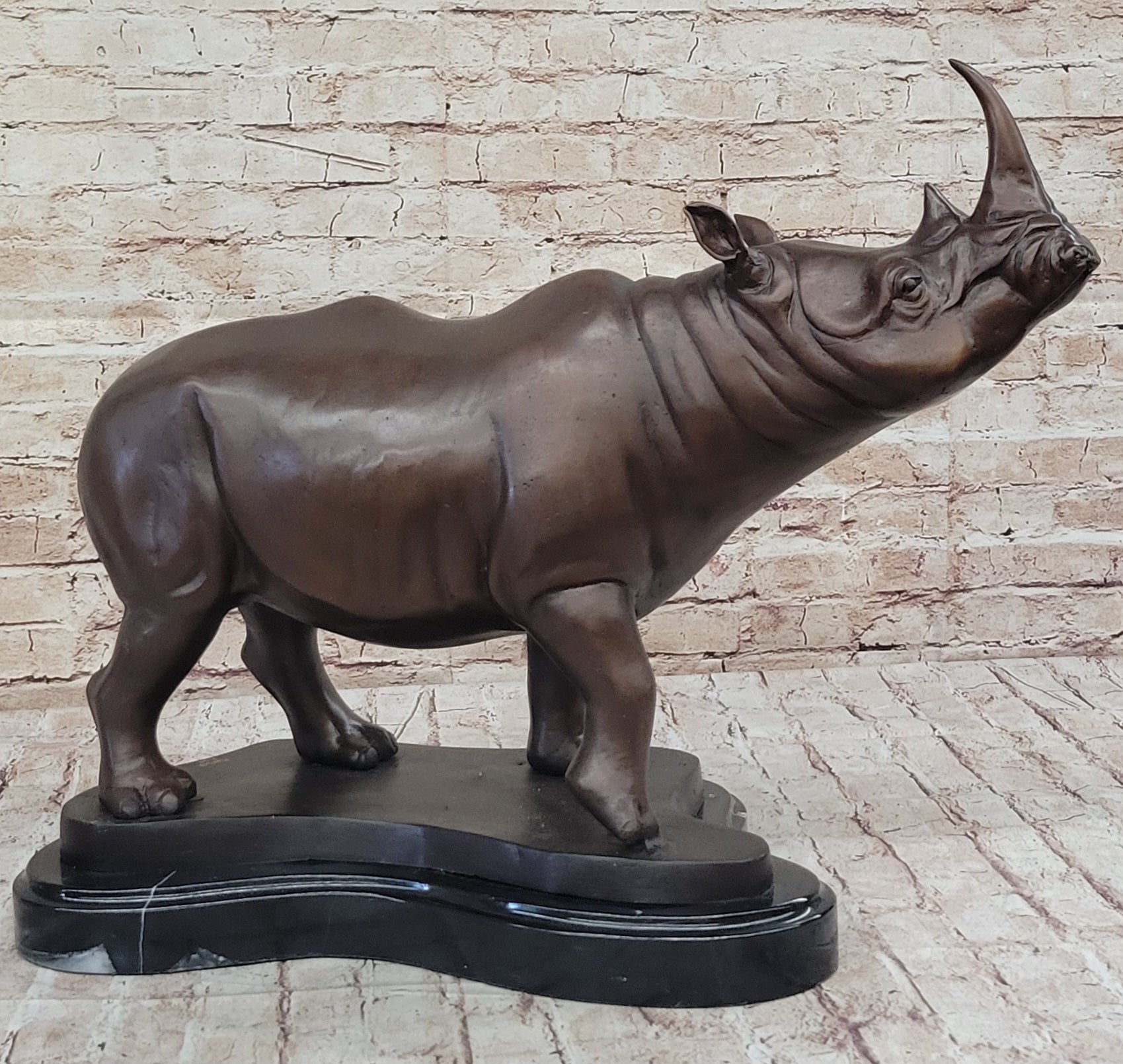 Hot Cast Bronze Rhinoceros Sculpture on Marble Base Numbered Art