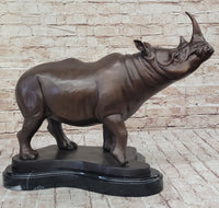 Hot Cast Bronze Rhinoceros Sculpture on Marble Base Numbered Art