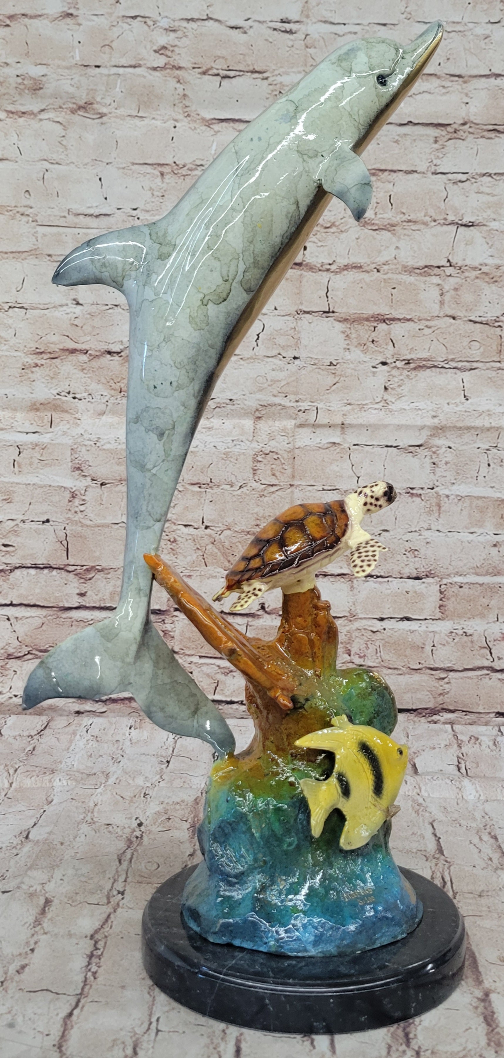 Limited Edition Original Artwork Dolphin Fish Turtle Bronze Sculpture Hand Made Artwork