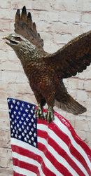 Bald Eagle w/ American Flag - Bronze Metal Sculpture on Marble Base