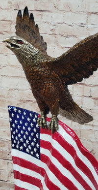 Bald Eagle w/ American Flag - Bronze Metal Sculpture on Marble Base