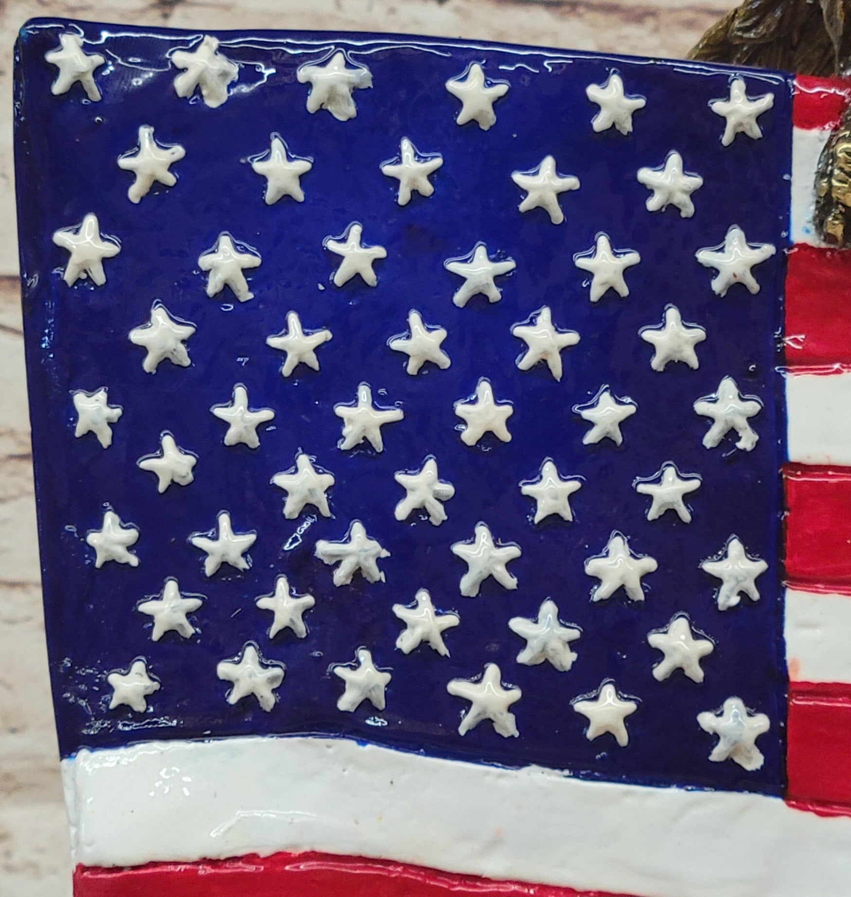 Bald Eagle w/ American Flag - Bronze Metal Sculpture on Marble Base