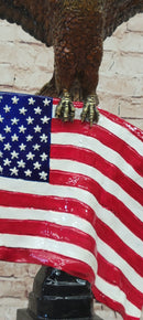 Bald Eagle w/ American Flag - Bronze Metal Sculpture on Marble Base