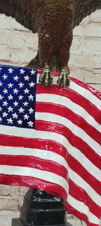 Bald Eagle w/ American Flag - Bronze Metal Sculpture on Marble Base