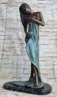 Sensual Bronze Maiden with Flowing Wrap – Elegant Nude Sculpture on Marble Base