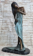Nude Girl in Towel Signed Original Hot Cast Bronze Statue Sculpture Modern Art 26" x 14"