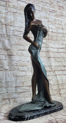 Sensual Bronze Maiden with Flowing Wrap – Elegant Nude Sculpture on Marble Base