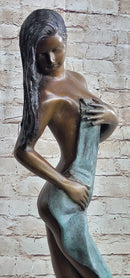 Sensual Bronze Maiden with Flowing Wrap – Elegant Nude Sculpture on Marble Base