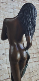 Sensual Bronze Maiden with Flowing Wrap – Elegant Nude Sculpture on Marble Base