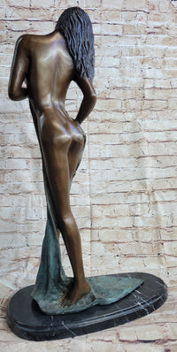 Sensual Bronze Maiden with Flowing Wrap – Elegant Nude Sculpture on Marble Base