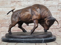 Charging Bull Bronze Sculpture Moigniez 11" x 17" Marble Base