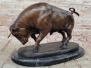 Charging Bull Bronze Sculpture Moigniez 11" x 17" Marble Base