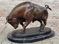 Charging Bull Bronze Sculpture Moigniez 11" x 17" Marble Base