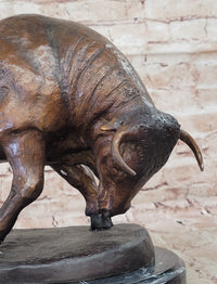 Charging Bull Bronze Sculpture Moigniez 11" x 17" Marble Base